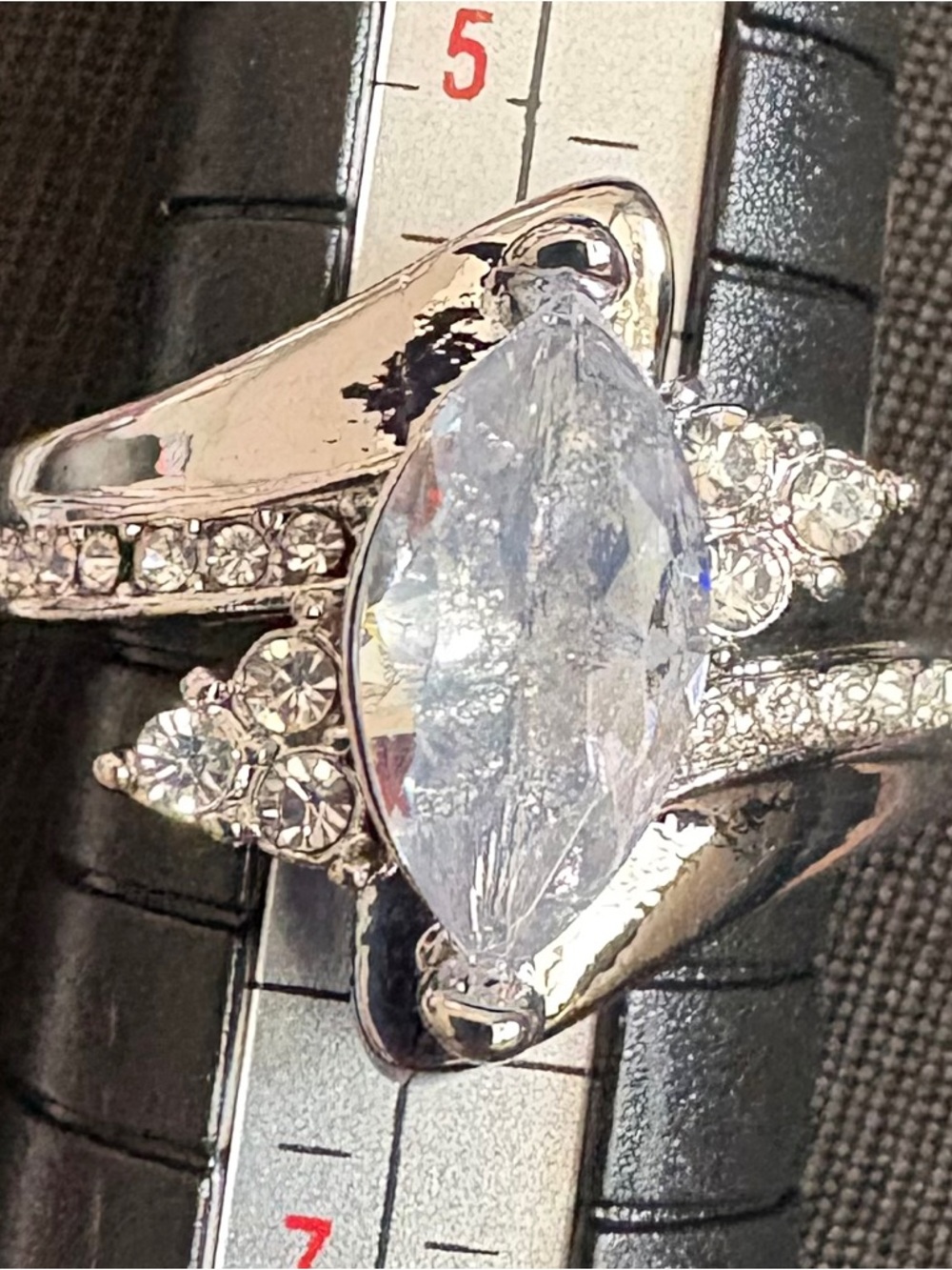Crystal Marquise Statement Ring in Silver - Unbranded